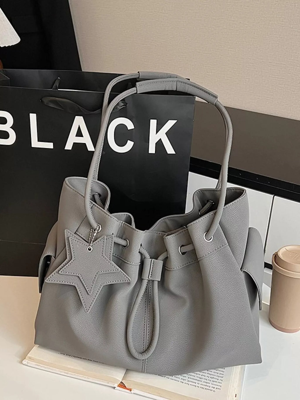 Drawstring Shoulder Bag with Star Charm