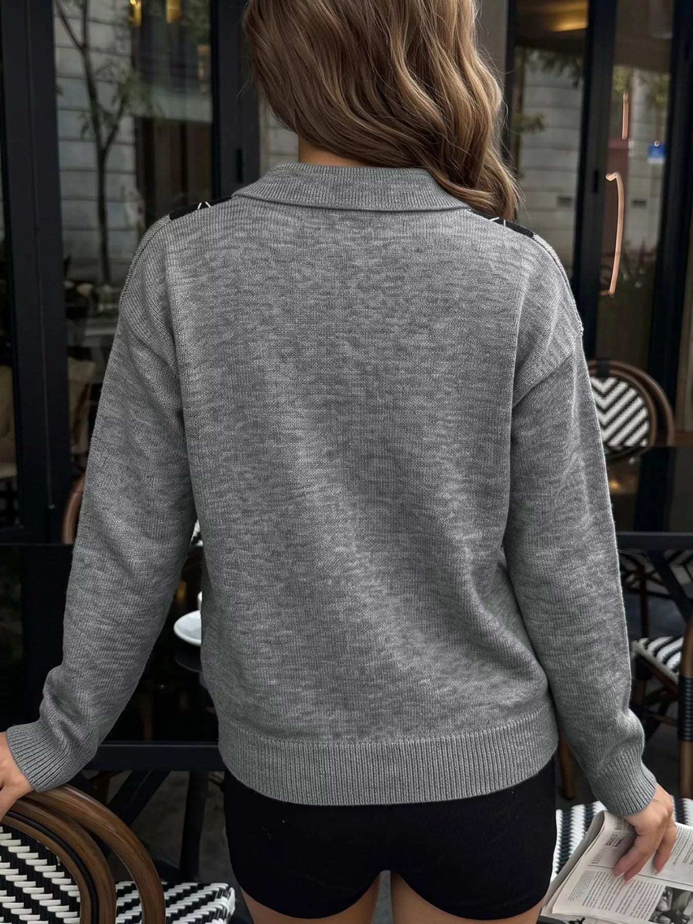 Argyle Patterned Polo Collar Sweater