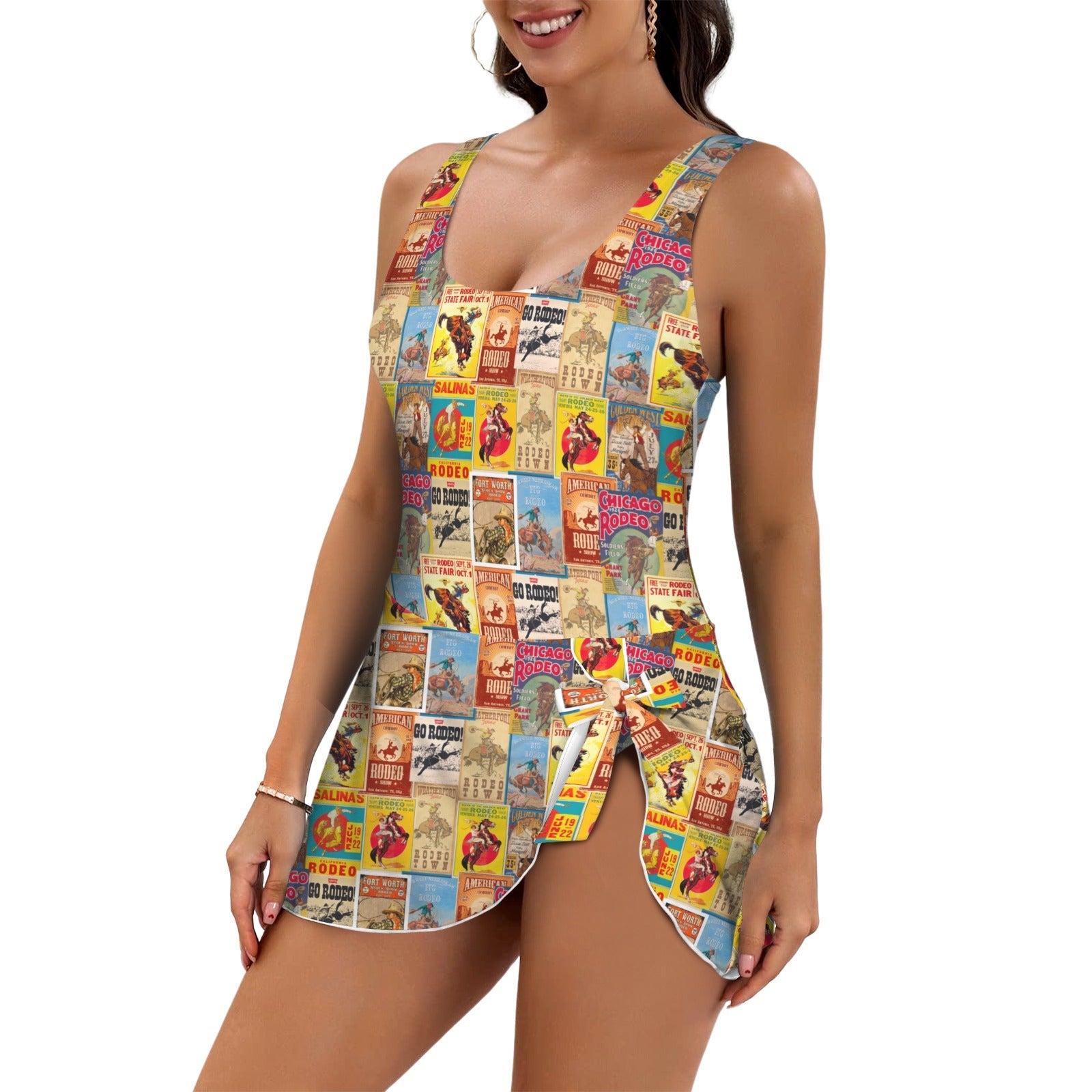 Baha Ranch Vintage Rodeo Poster Skirted Swimsuit