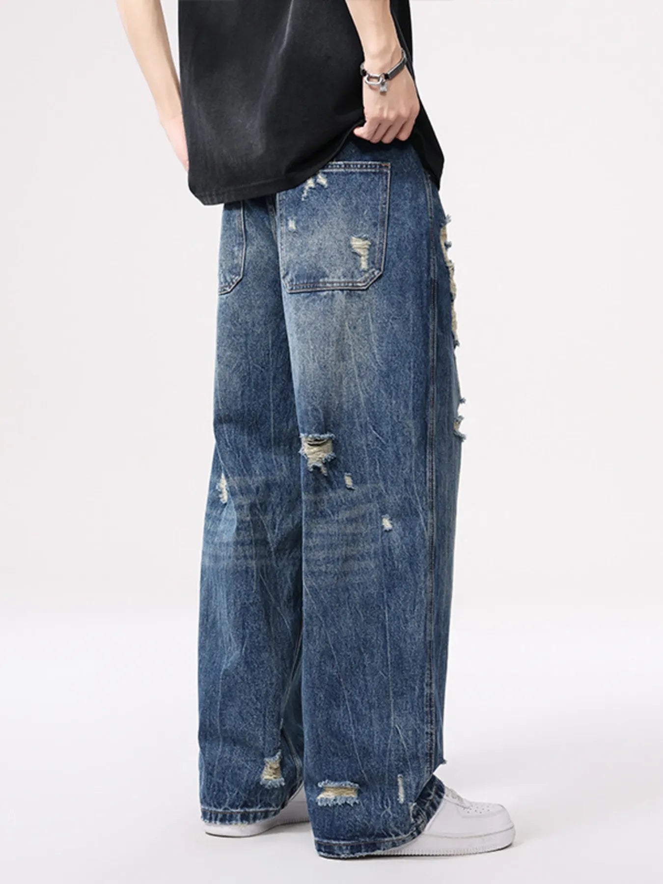 Men's Distressed Wide Leg Jeans