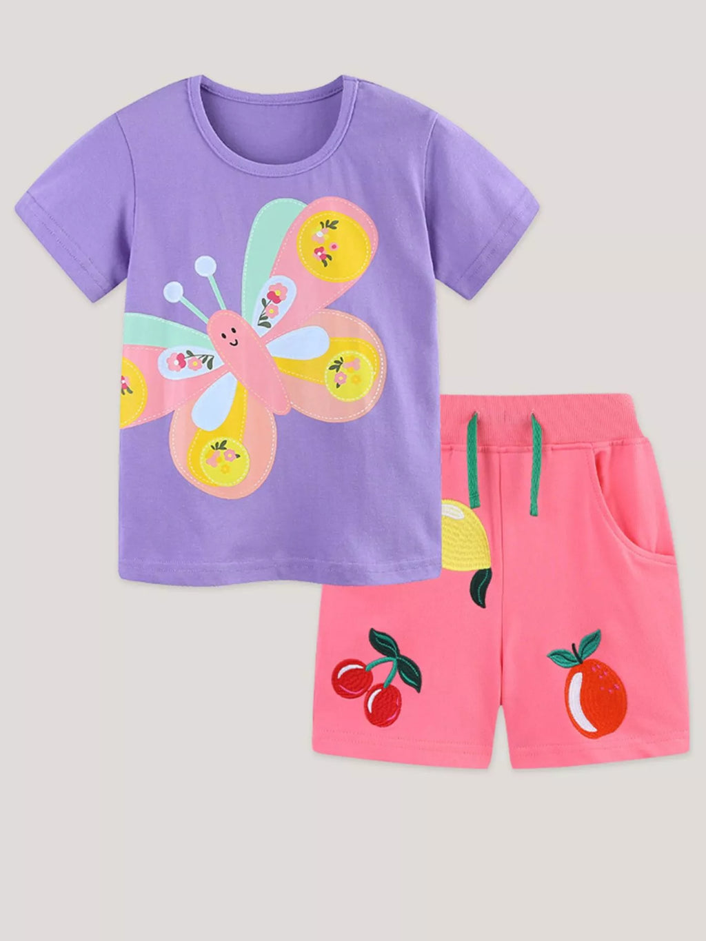 Children's Butterfly Graphic Tee & Fruit Print Shorts Set
