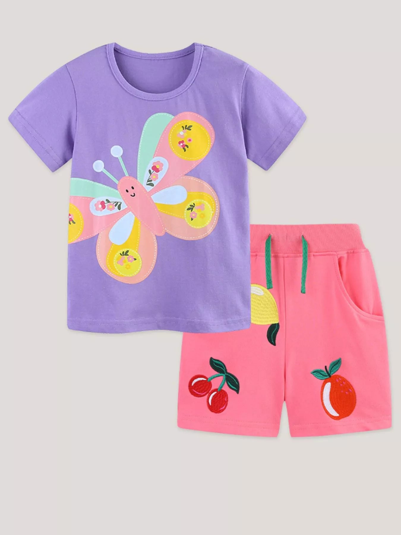 Children's Butterfly Graphic Tee & Fruit Print Shorts Set