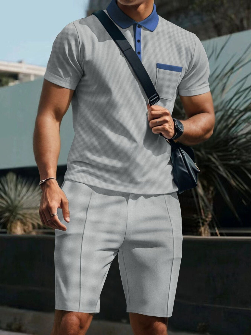 Men's Full Size Casual Short Sleeve Polo & Shorts Set Plus Size