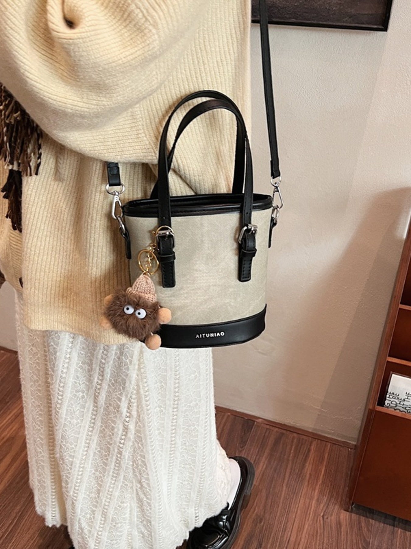 Two-Tone Bucket Crossbody Bag
