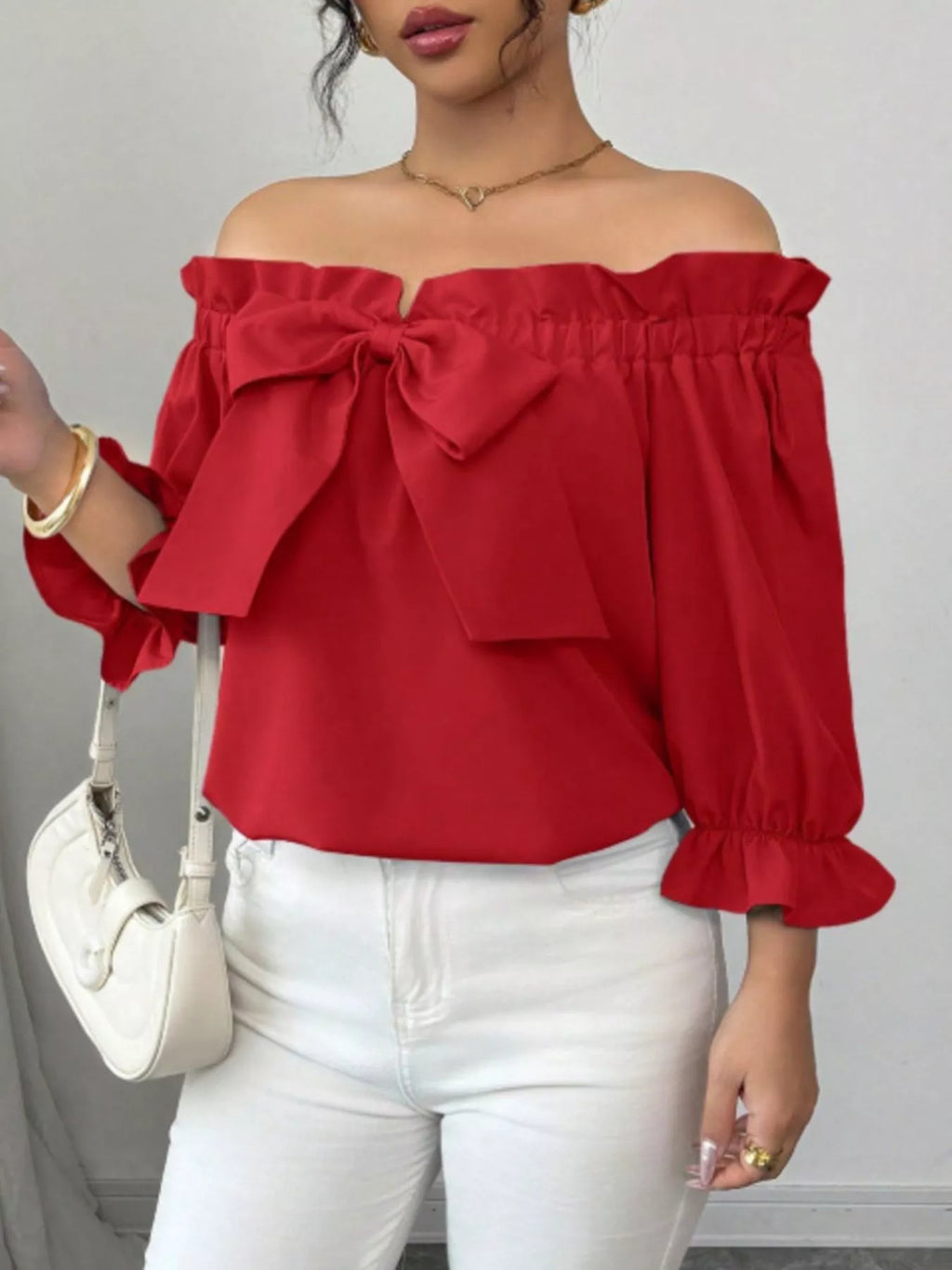 Bow Flounce Sleeve Blouse