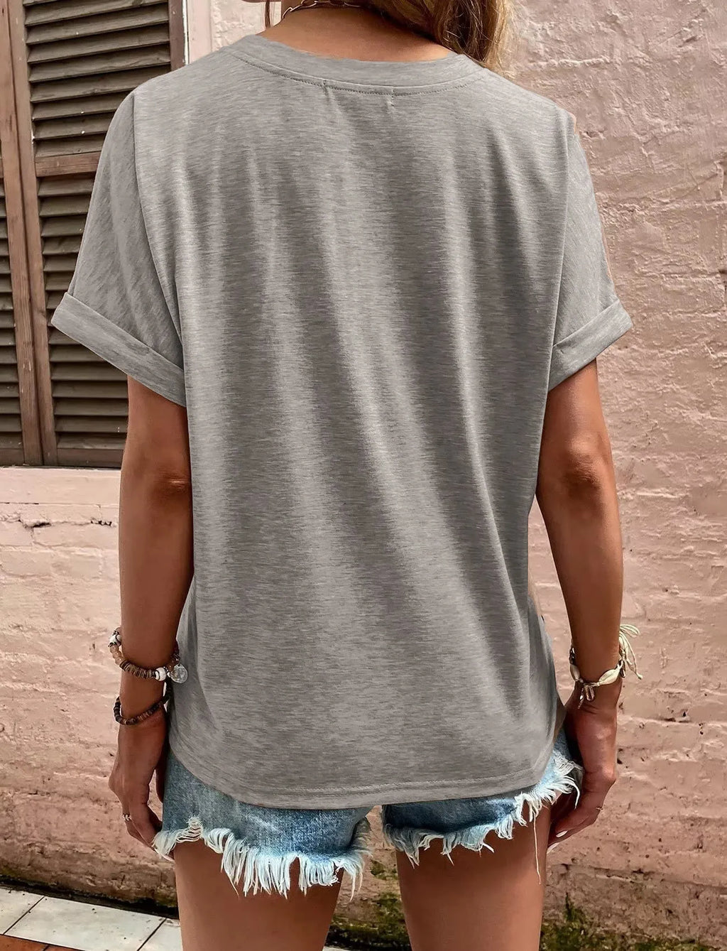 Full Size Notched Short Rolled Sleeve Top Plus Size