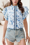 Floral Print Ruffled Short Sleeve Blouse