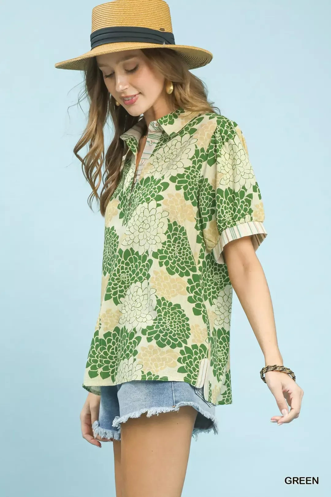 Floral Collared Short Sleeve Blouse