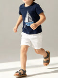 Children's Sailboat Graphic Round Neck T-Shirt