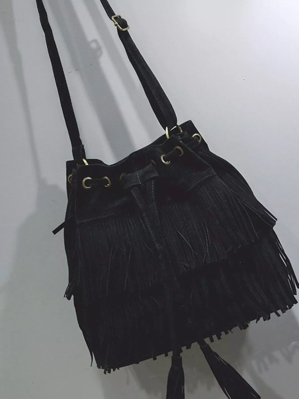 Fringe Drawstring Crossbody Bag