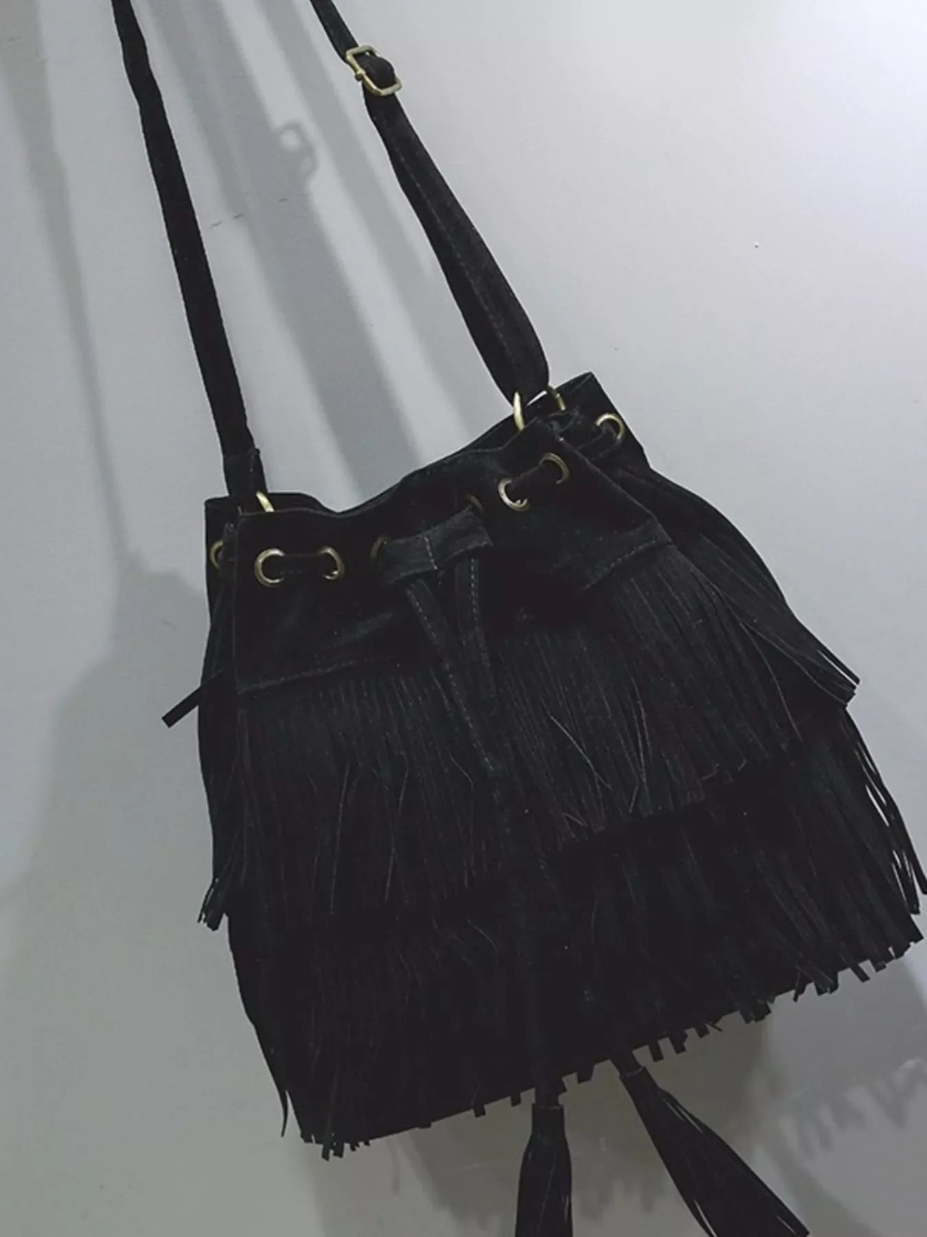 Fringe Drawstring Crossbody Bag