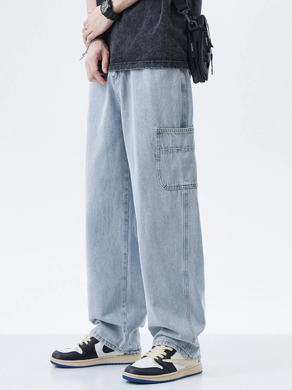 Men's Full Size Washed Wide Leg Jeans Plus Size