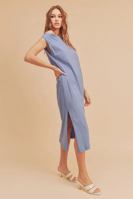 Aemi + Co Side Slit Round Neck Sleeveless Midi Dress