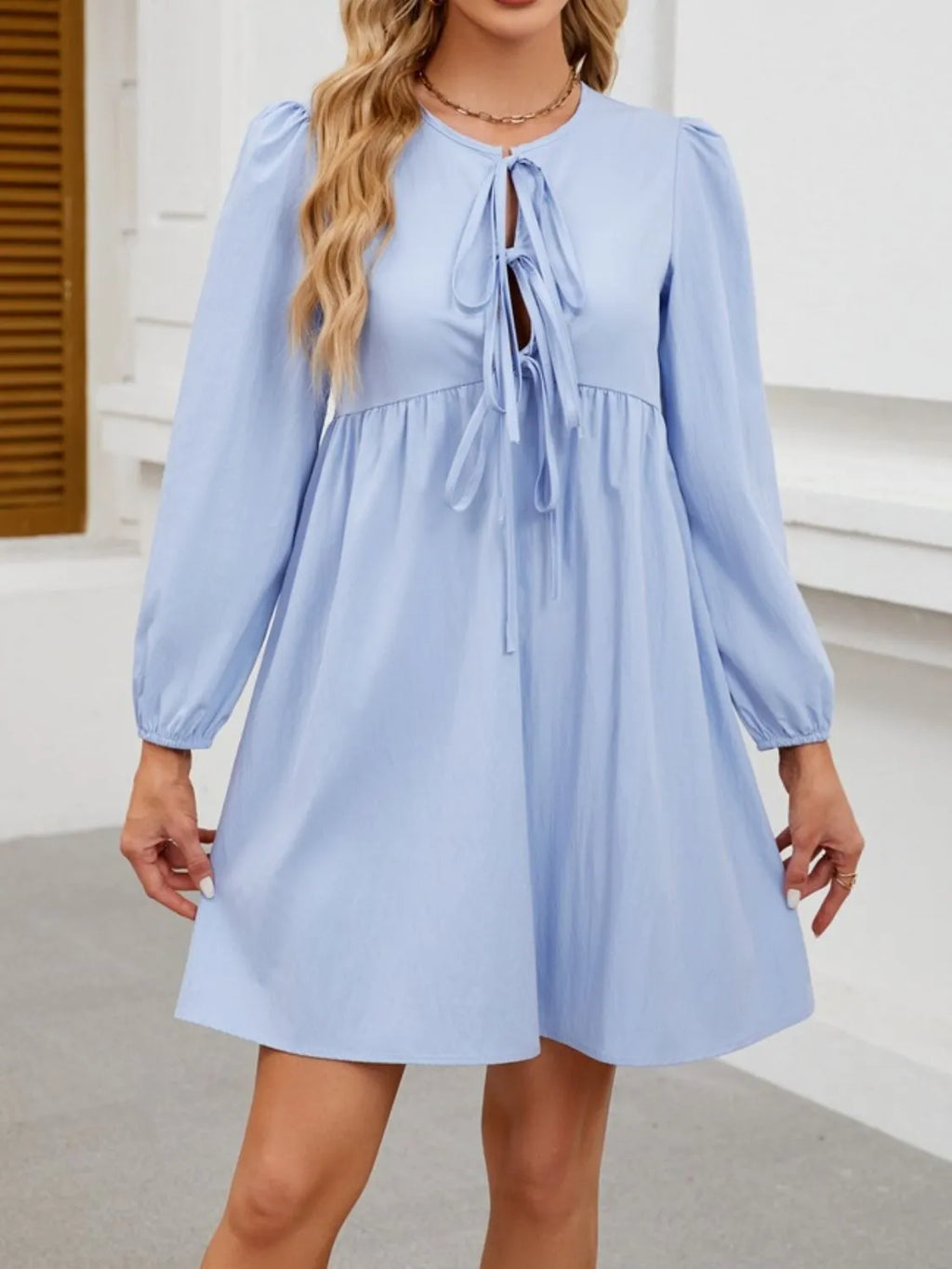 Tie Front Long Sleeve Mini Dress