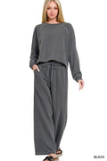 Zenana Washed F/terry Round Neck Pullover & Pants Set