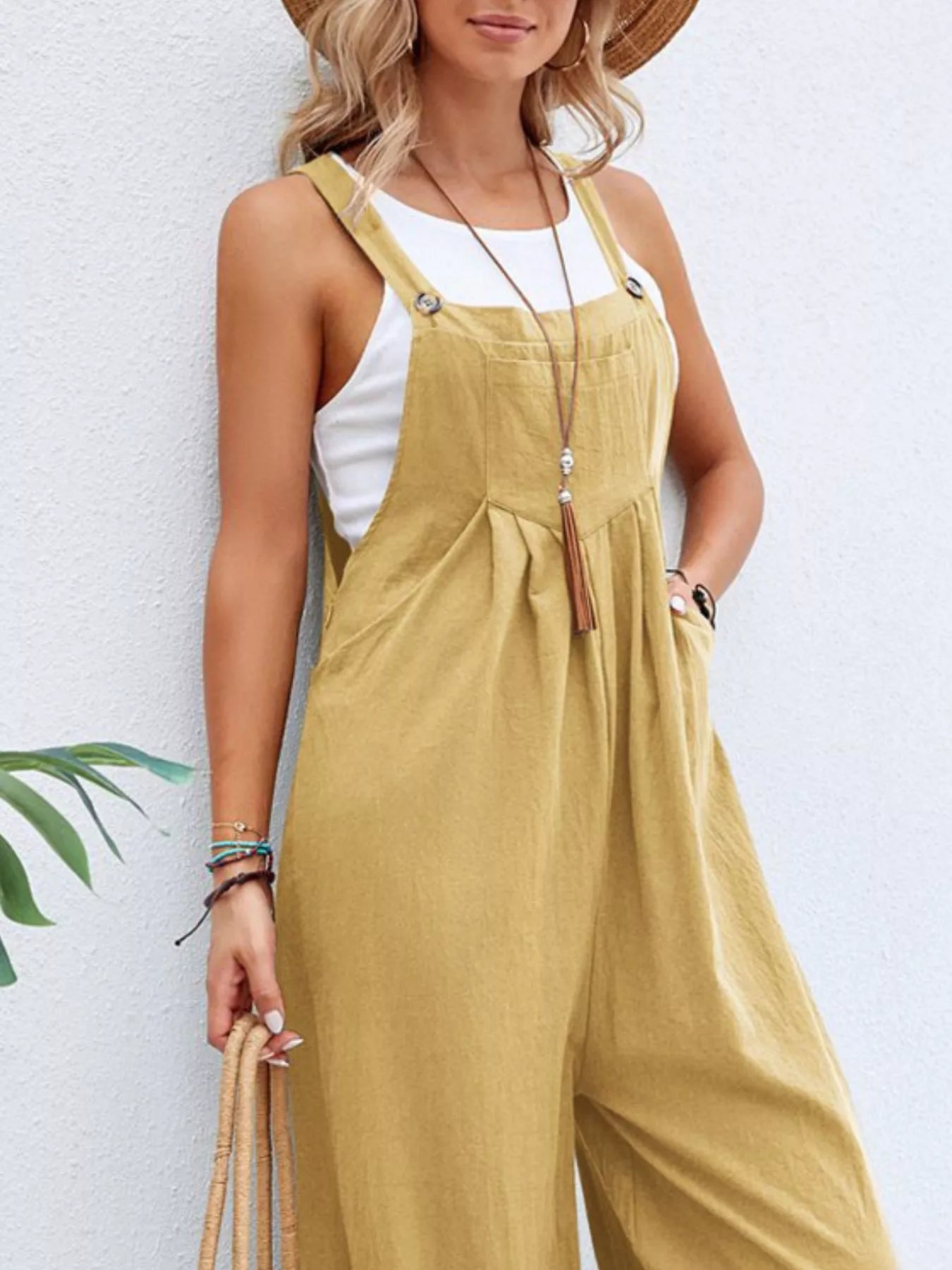 Full Size Casual Wide-Leg Overalls with Pockets Plus Size
