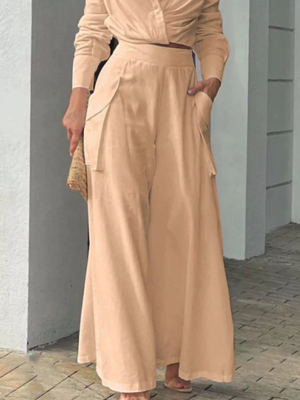 Long Sleeve Shirt and Wide Leg Pants Set