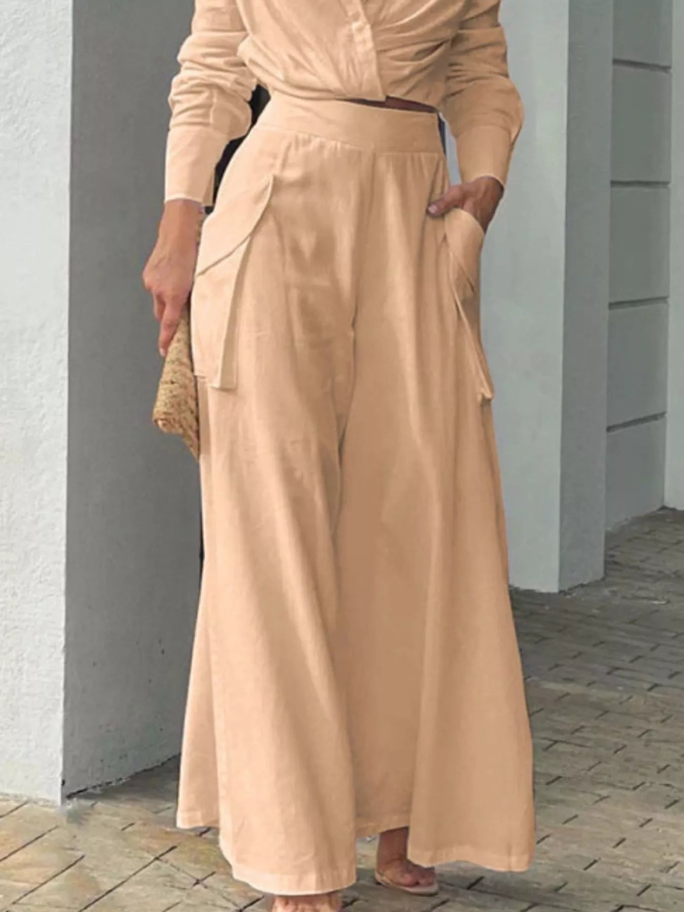 Long Sleeve Shirt and Wide Leg Pants Set