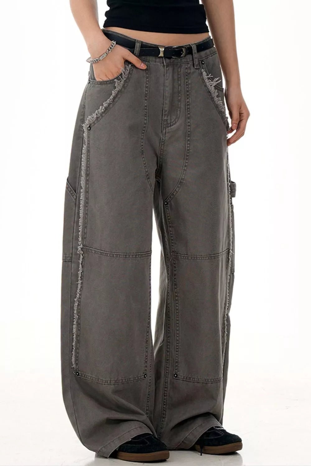 Men's Raw Hem Wide Leg Pants