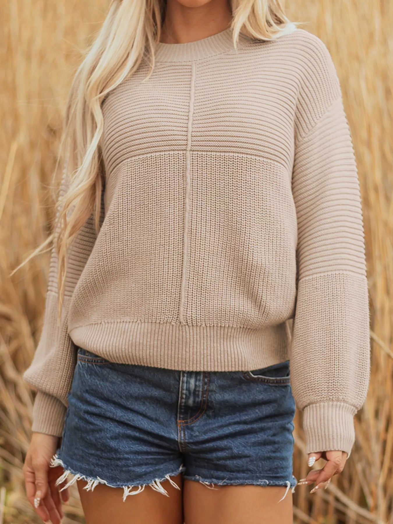 Texture Knitted Dropped Shoulder Sweater