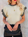 Striped Trim Ruffle Sleeve Sweater Top