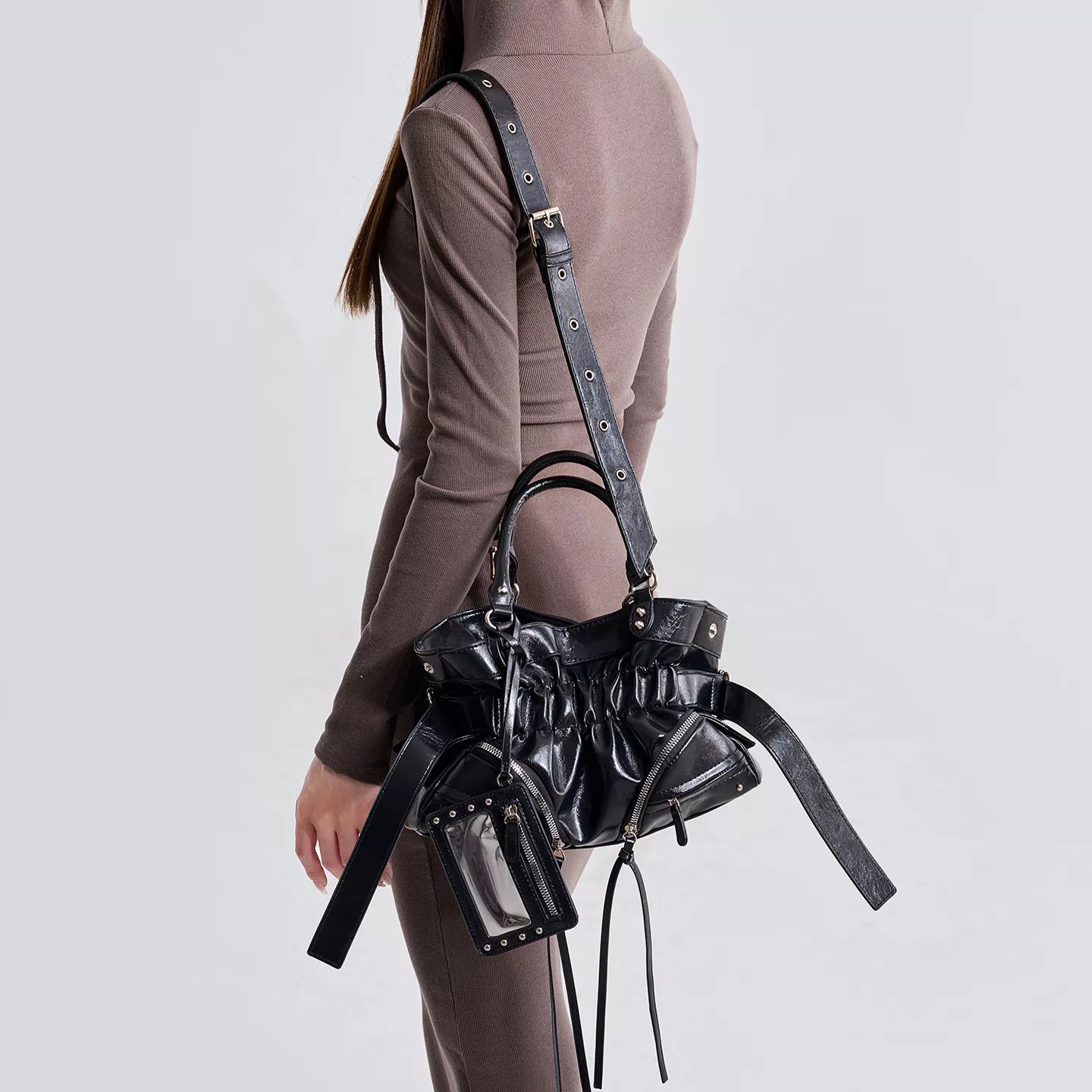 Ruched Leather Crossbody Bag