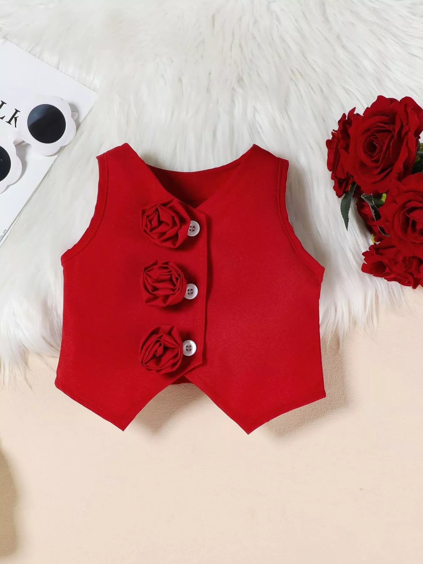 Children's Floral Decor Vest & Pleated Skirt Set