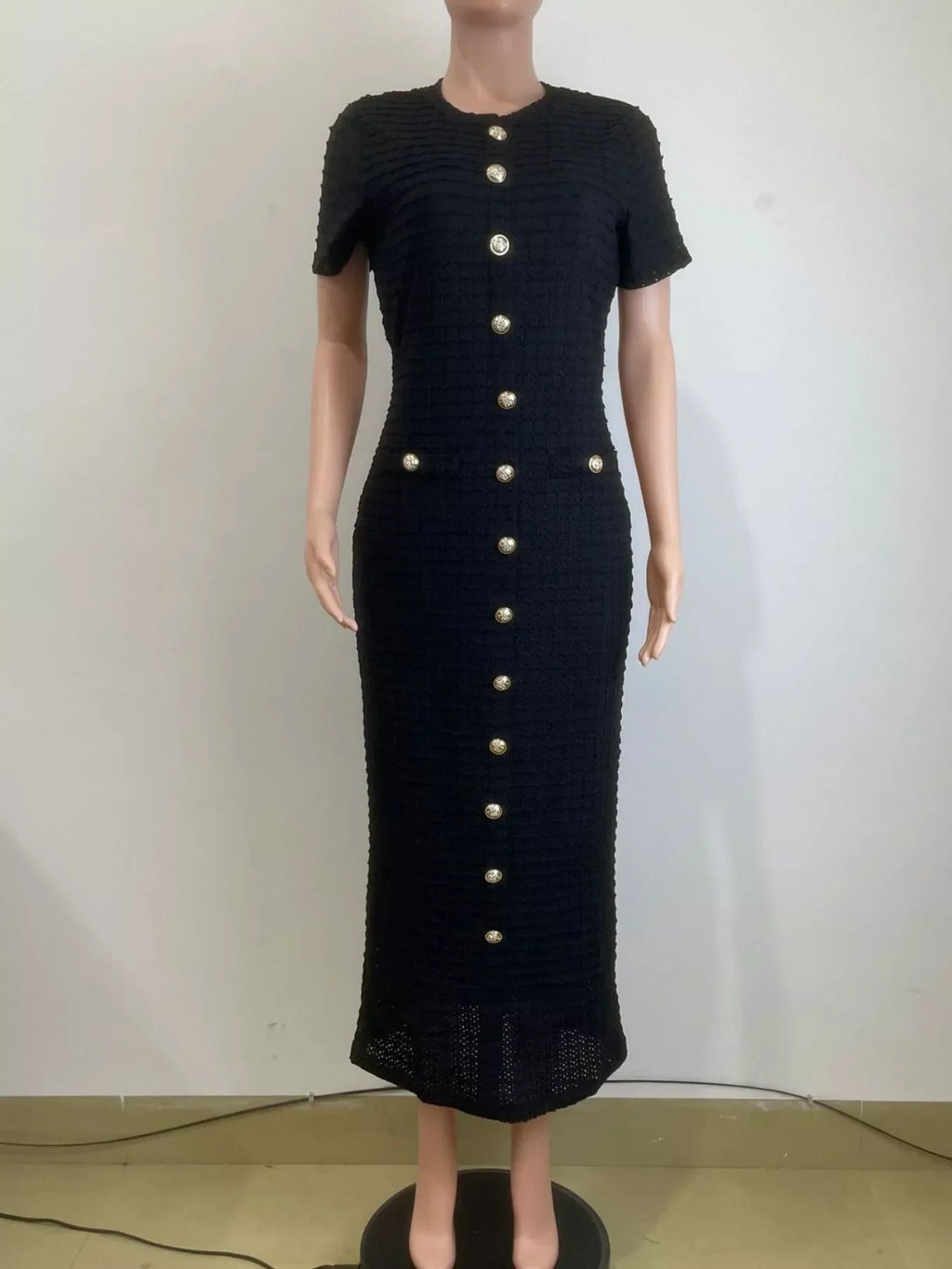Textured Short Sleeve Midi Dress
