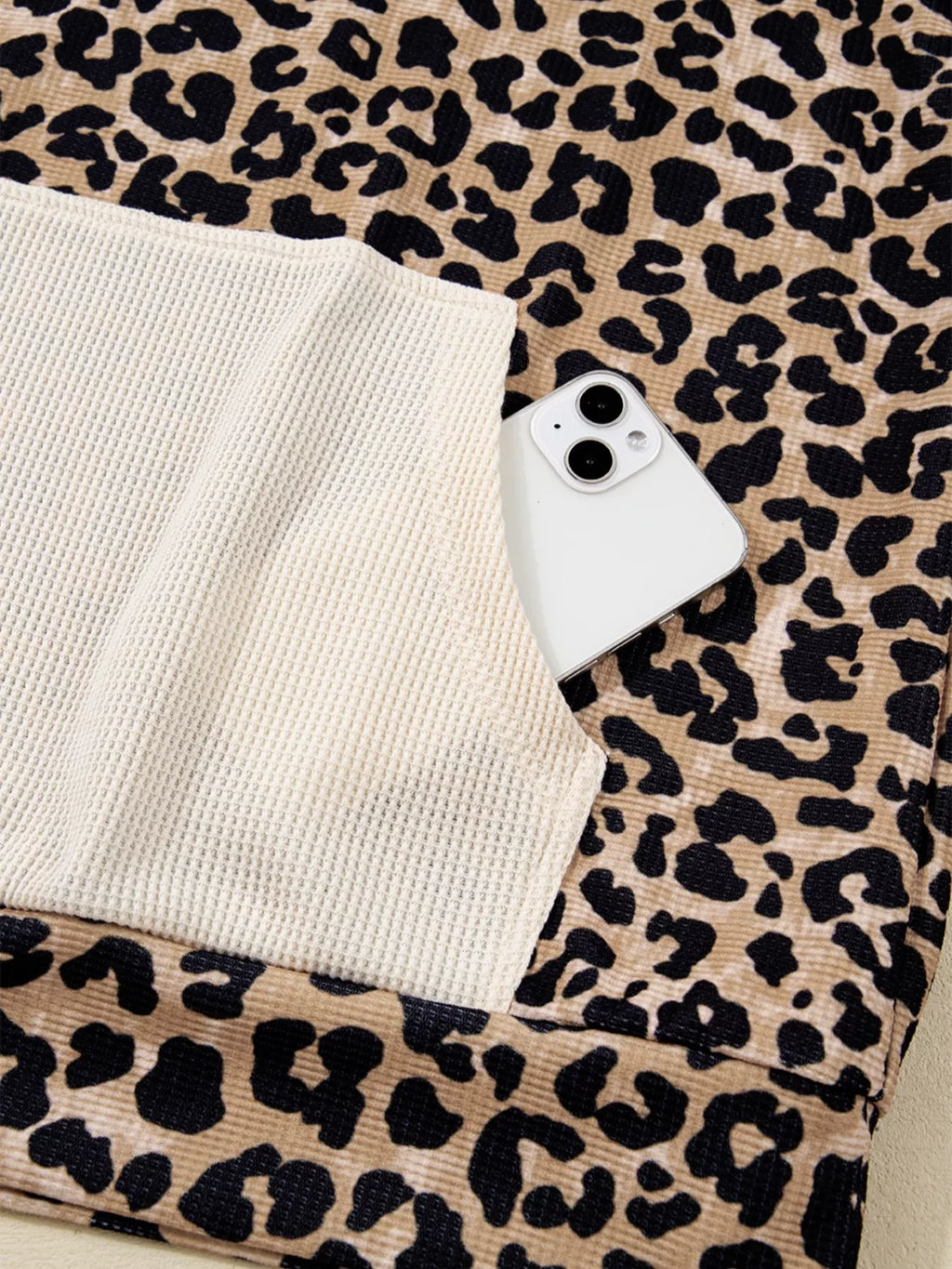 Leopard Print Long Sleeve Hoodie with Pocket