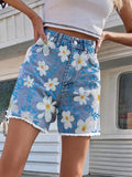Daisy Frayed Hem Denim Shorts