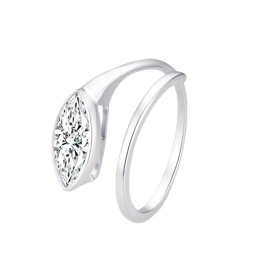 2 Carat 925 Sterling Silver Moissanite Marquise Cut Bypass Ring