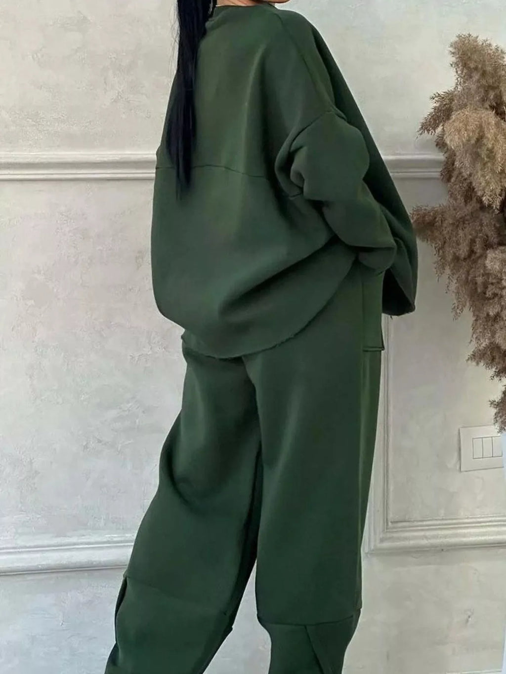Full Size Oversized Round Neck Top and Pants Set Plus Size