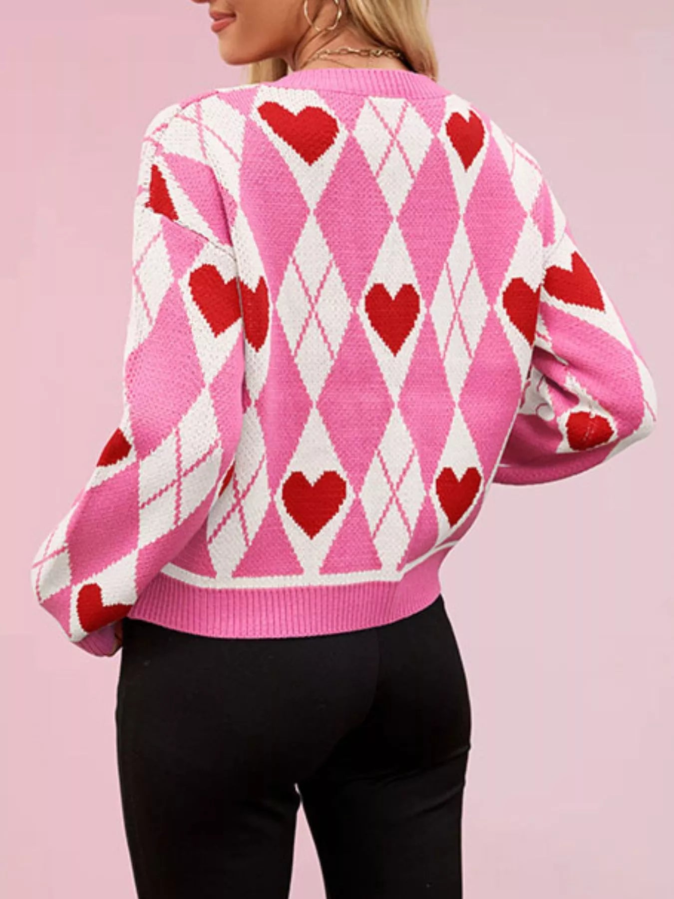 Heart Pattern Button-Up Cardigan