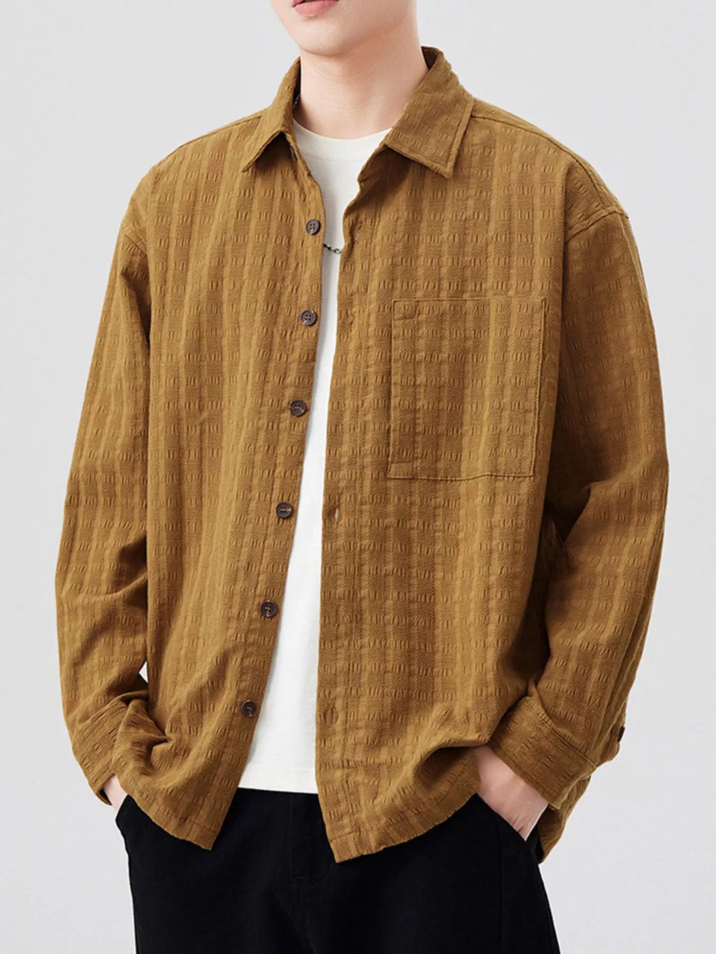 Men's Plus Size Button Up Long Sleeve Shirt