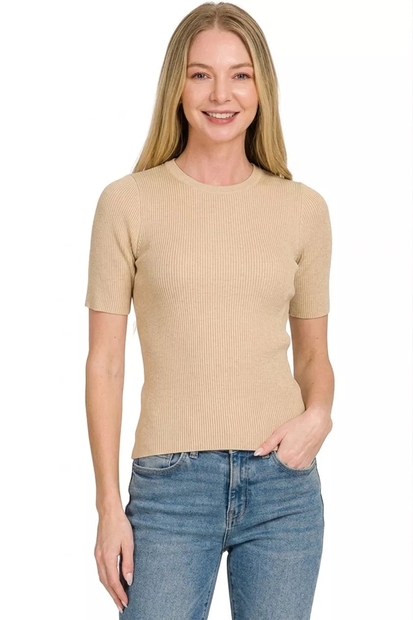 Zenana Viscose Ribbed Round Neck Sweater