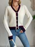 Contrast Trim Cable Knit Cardigan