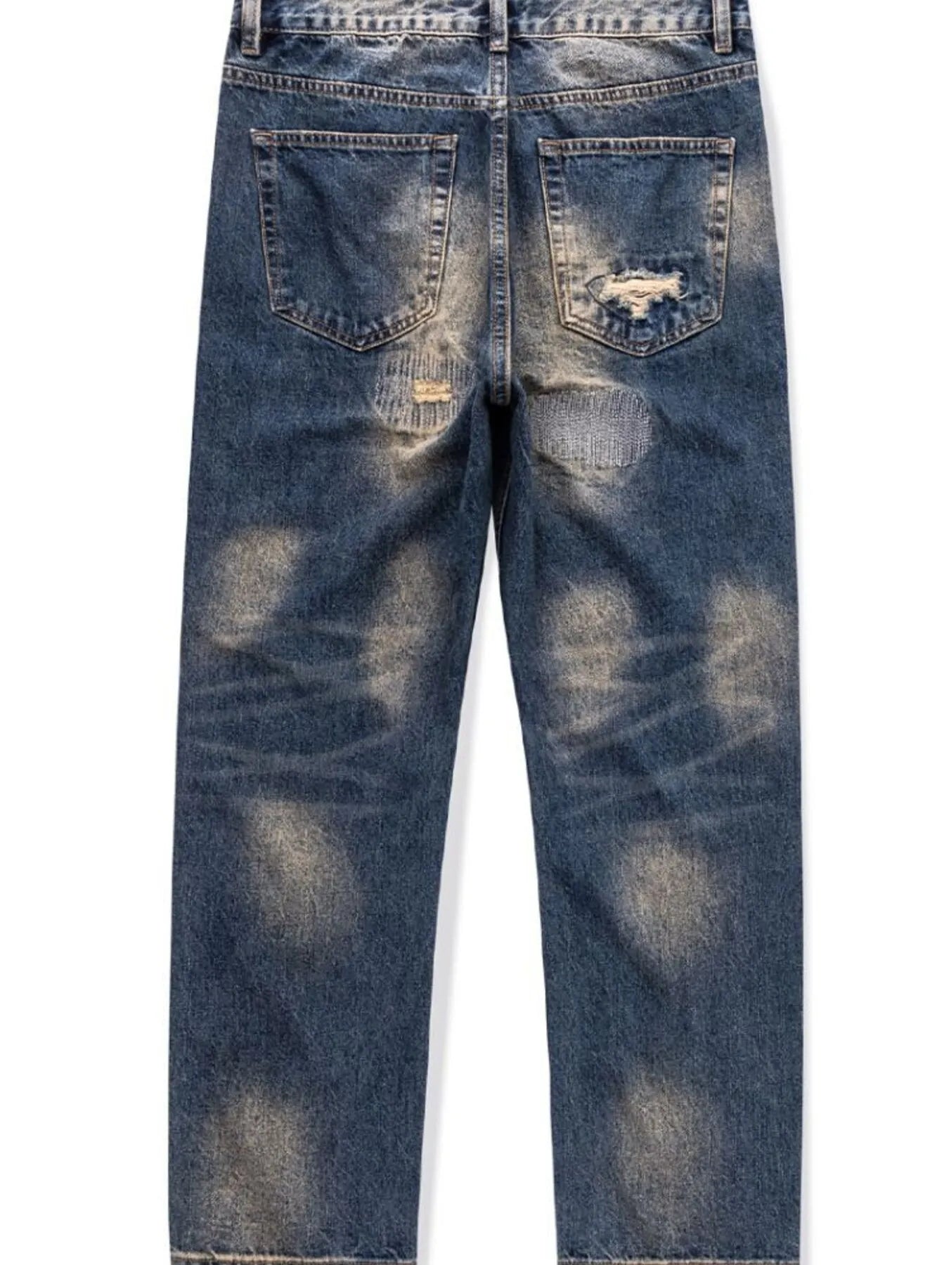Men's Distressed Wash Relaxed Fit Wide Leg Jeans