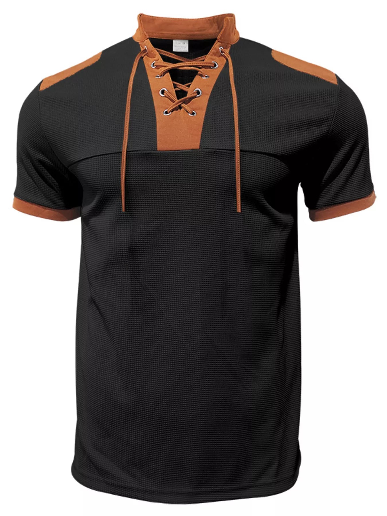 Men's Full Size Lace-Up Collar Casual Top and Shorts Set Plus Size