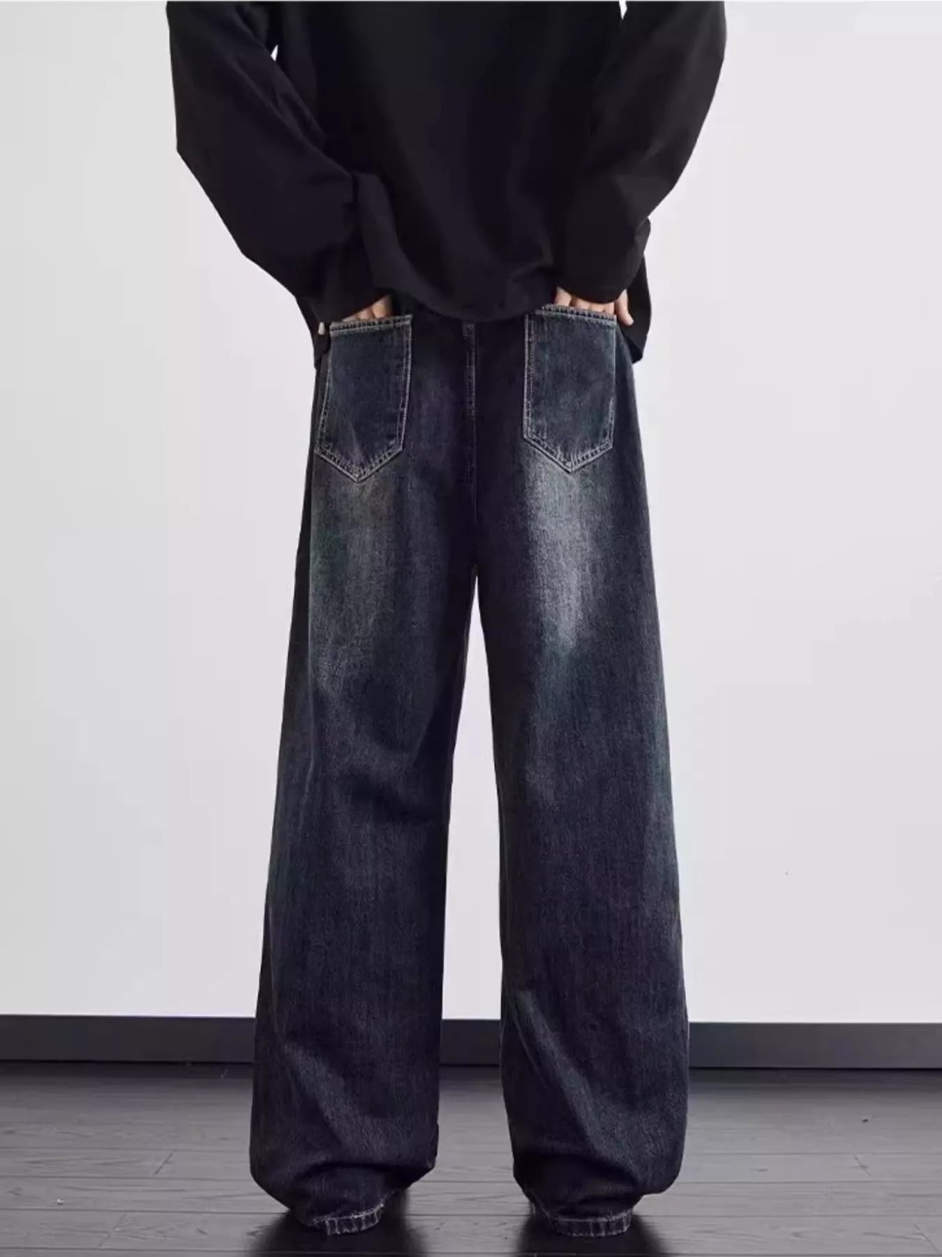 Men's Full Size Distressed Wide Leg Jeans Plus Size