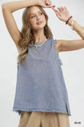 Umgee Stripe Fringe Trim Sleeveless Top