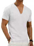 Men's Full Size Casual V-Neck Linen T-Shirt Plus Size