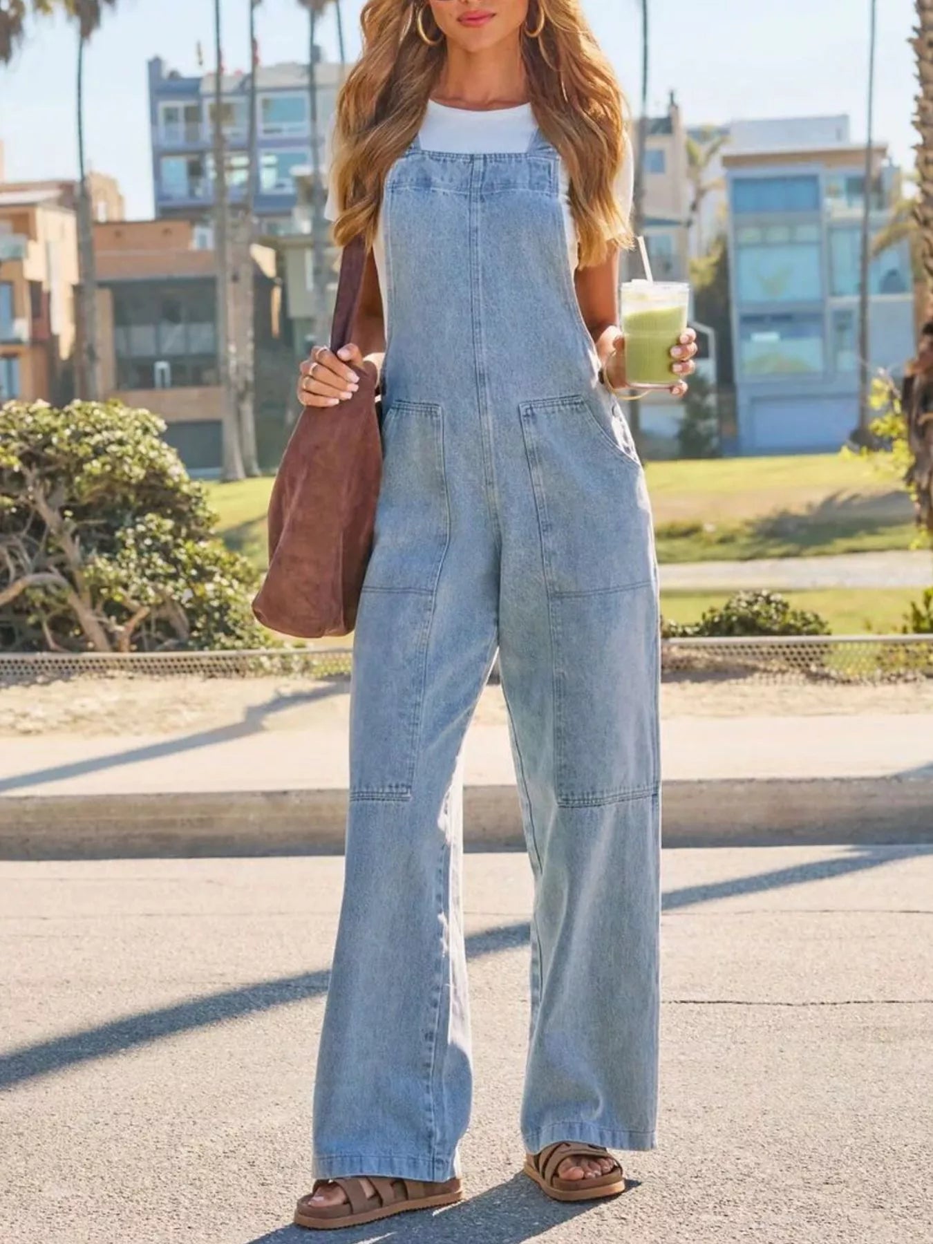 Wash Wide-Leg Denim Overalls