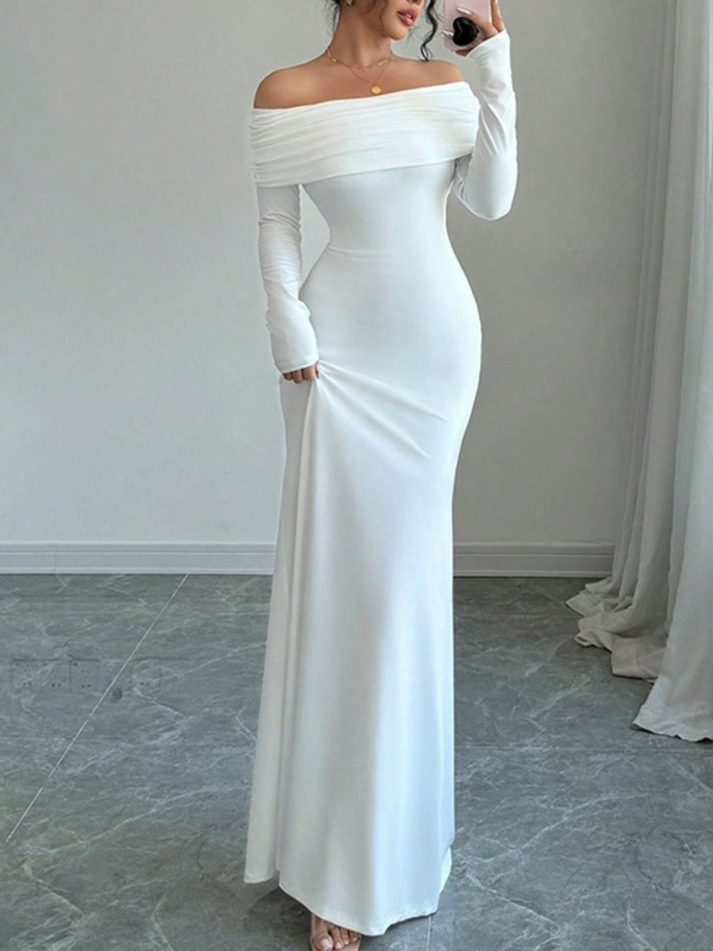 Off-Shoulder Long Sleeve Bodycon Maxi Dress
