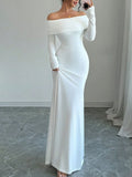 Off-Shoulder Long Sleeve Bodycon Maxi Dress