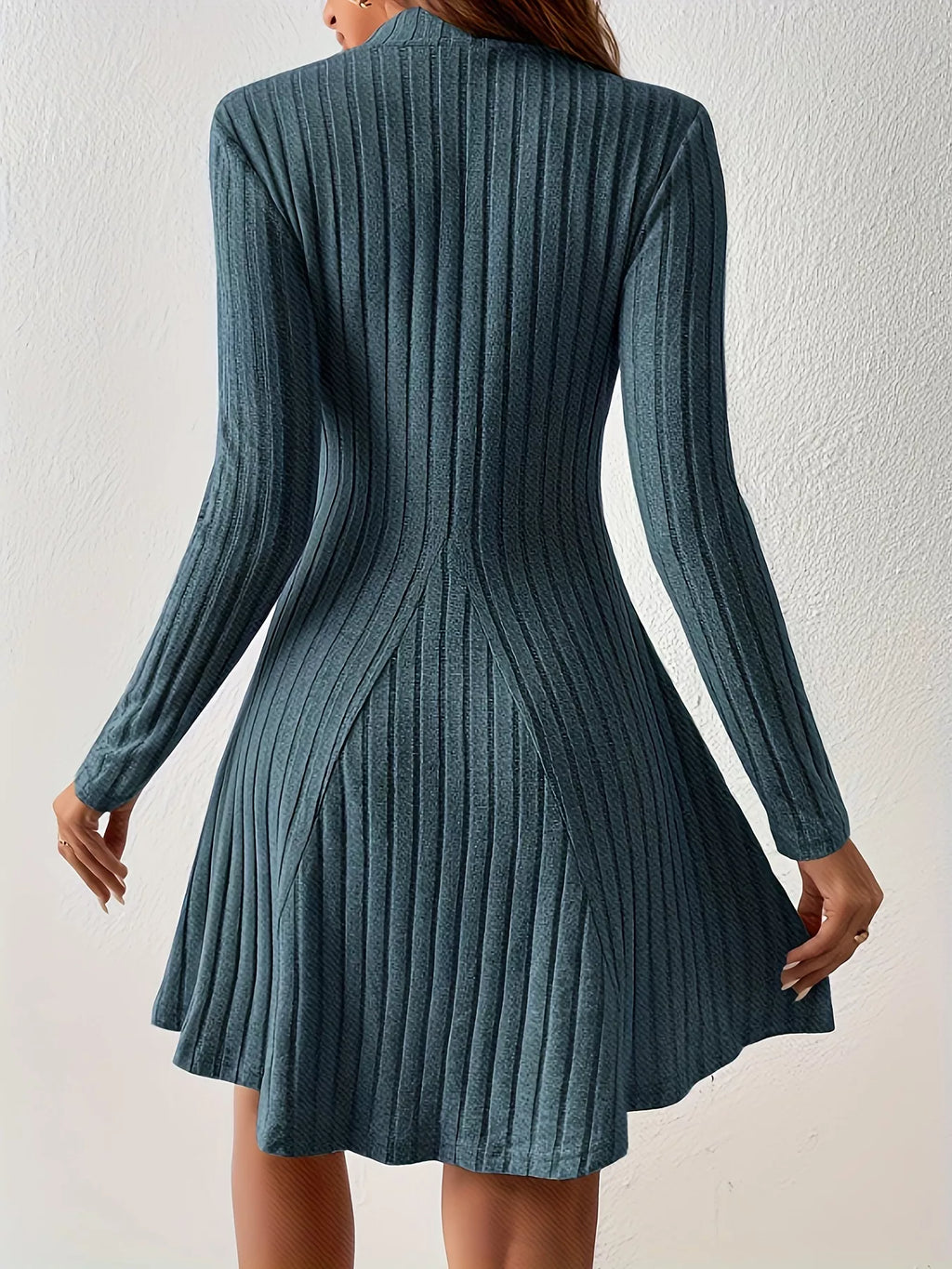 Ribbed Knit Mock Neck Long Sleeve Dress