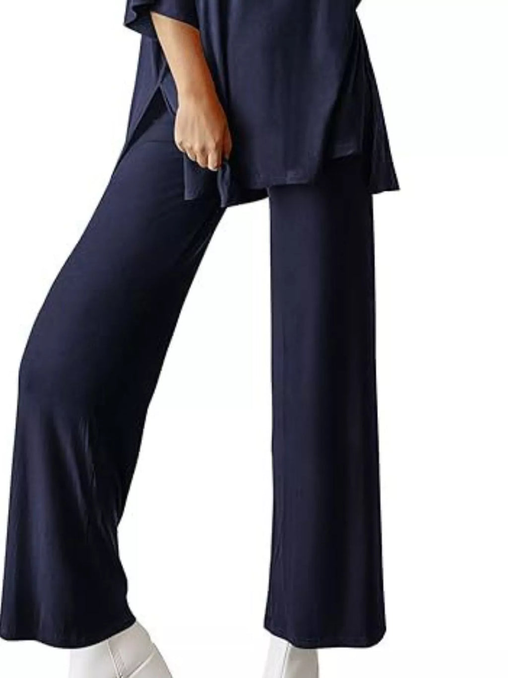 Slit Round Neck Top and Pants Set