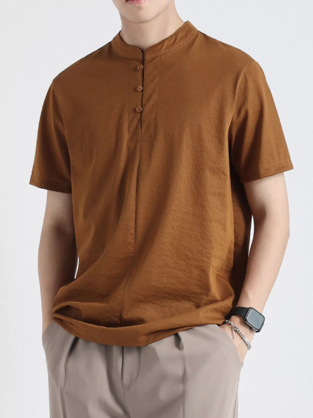 Men's Plus Size Button Detail Short Sleeve Top