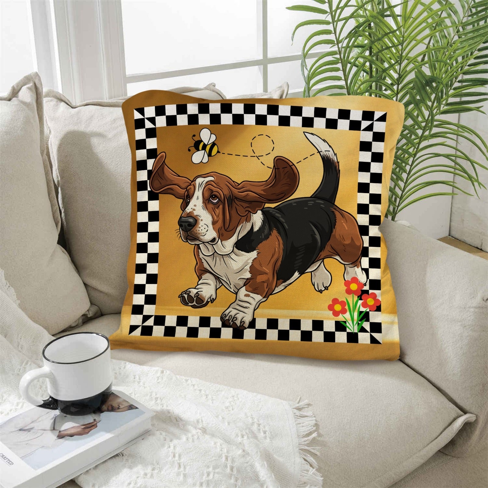 Baha Ranch Basset Hound Throw Pillow Case Made in America