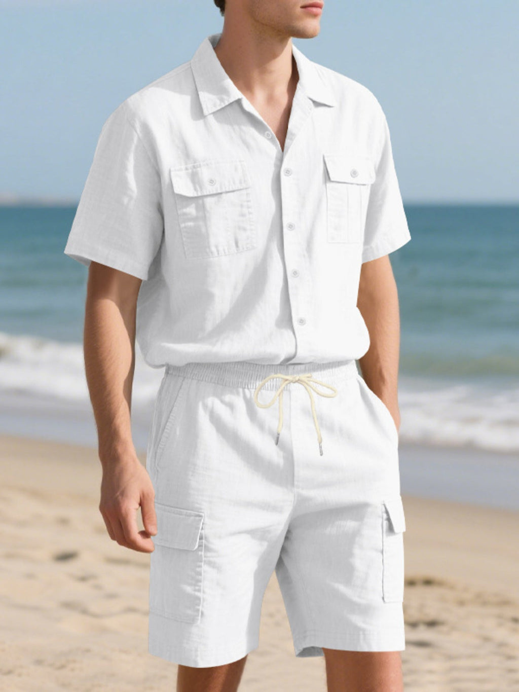 Men's Full Size Button Up Shirt and Shorts Set Plus Size