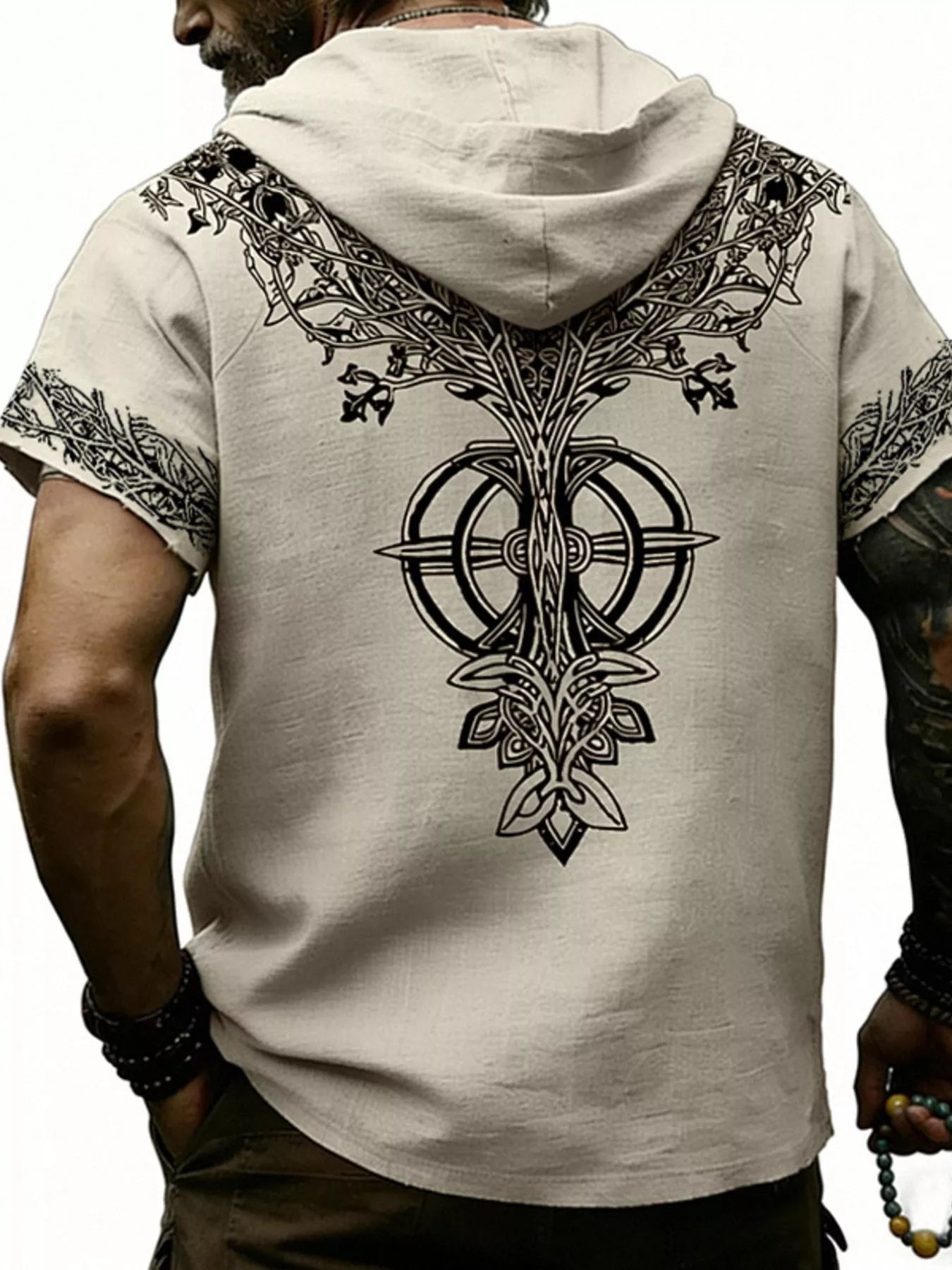 Men's Full Size Printed Hooded Short Sleeve Top Plus Size